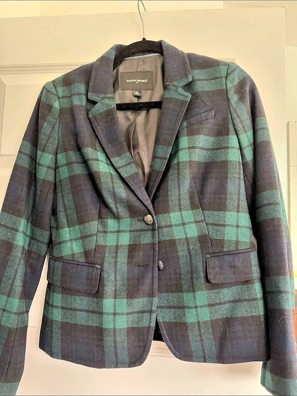 Banana Republic Black Watch Plaid Blazer Green & Gray Size 4